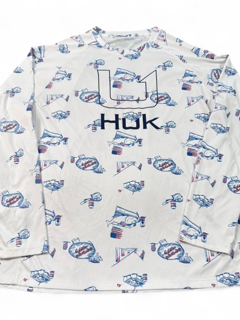 Huk Fishing Long Sleeve Shirt XL White Polyester AOP